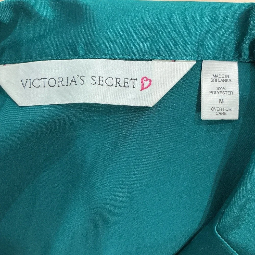 Vintage Green Victoria Secret Long Sleeve Satin Pajama‎ Set Y2K Size Medium